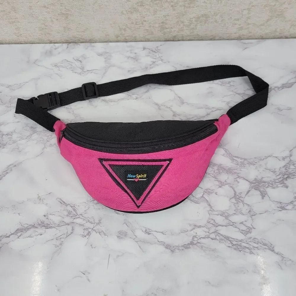 New Spirit Nylon Pink and Black Waist Belt Bag Fanny Pack